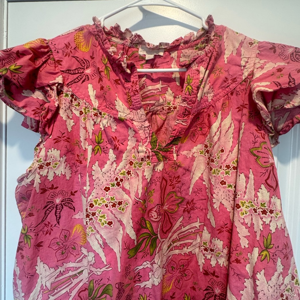 Pink Floral Blouse With Butterfly Sleeves
